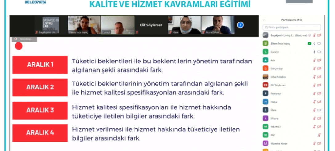 Kalite ve Hizmet Kavramları Eğitimi Canlı Ders Olarak Online Verildi